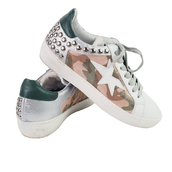 Meline Shoes - Meline, Camo Rivets All Leather Lace-up Sneaker, Sz 6M